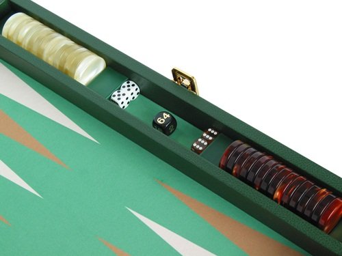 Zaza & Sacci Leather/Microfiber Backgammon Set - Board Game - 20" Green Case