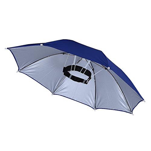 Chinmor 26" Diameter Elastic Band Fishing Headwear Umbrella Hat Dark Blue