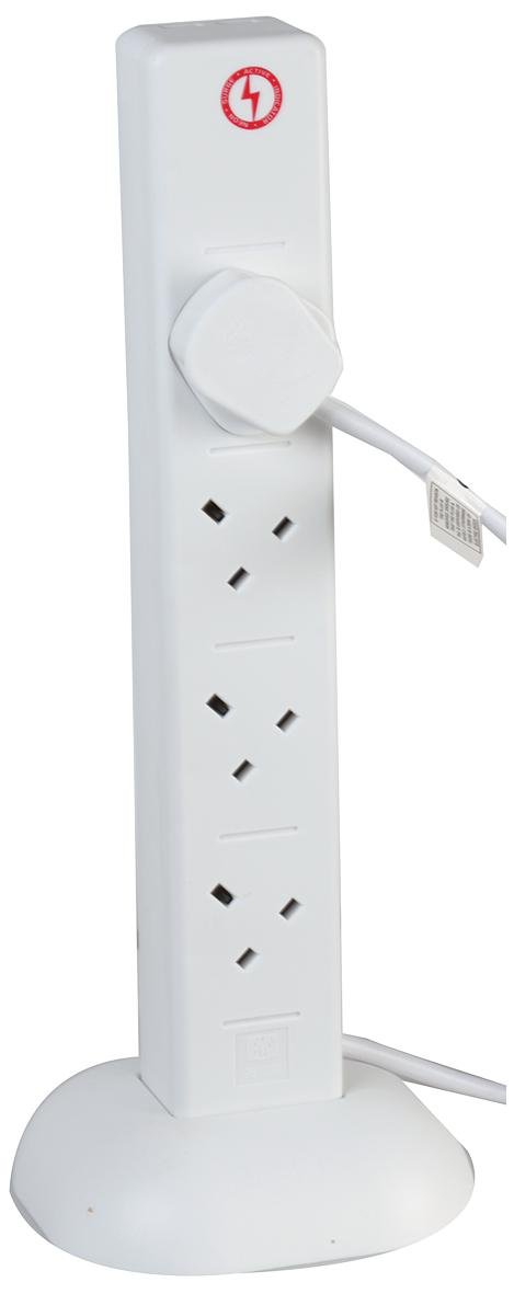 Pro Elec PEL00136 – 8‑Gang Surge‑Protected Tower Extension Lead with USB, 5 m, White