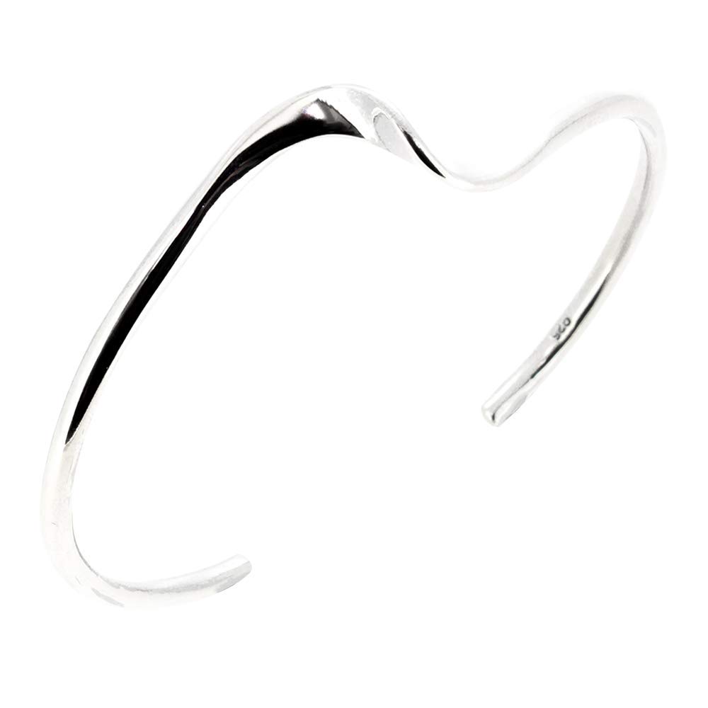 Treasure Bay Women's 925 Sterling Silver Wave Bangle Bracelet Cuff