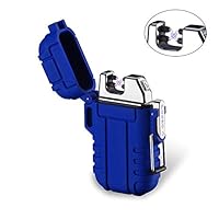 KOBWA Flameless Outdoor Camping Dual Arc Lighter, MiniPortable Windproof Waterproof Plasma Lighter, USB Powered & Rechargable Electric Fire Starter for Hiking Travelling Gas Stove BBQ, Blue