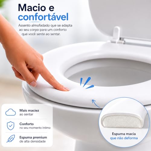 Assento Sanitário Almofadado Premium – Conforto Extra, Formato Oval Universal, Tampa com Fechamento Suave
