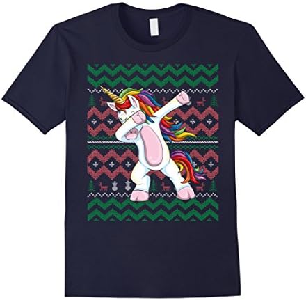 Mens Dabbing Unicorn Shirt - Christmas Ugly Sweater Style Tshirt 2XL Navy