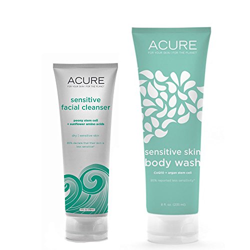 Acure Organics Pumpkin + Argan Oil Sensitive Facial Cleanser & Body Wash Bundle with All Natural Organic Probiotics, Coq10, Omega Fatty Acids and Argan Stem Cells, 4 Oz. And 8 Oz.