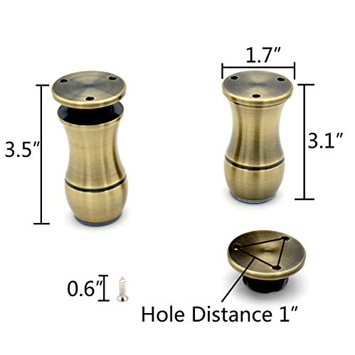 Tueascallk 3.1"-3.5" Adjustable Heavy-Duty Aluminum Furniture Legs, Cabinets/Tables/Chairs/Sofa Feet, with Non-Slip Transparent Rubber Base, Brushed Bronze, Set of 4