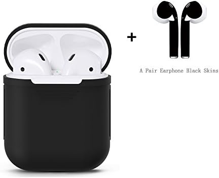 AKeel AirPods Case Protective Silicone Thin Slim Cover and Stylish Protective Skins Bundle for Apple Airpods (Clear Case &amp; Matte Black Skin) (Black)