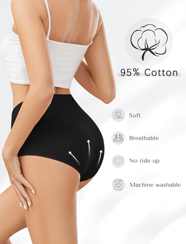 VOENXE Calzones de Mujer Algodon,Cintura Alta Ropa Interior Postparto,Bragas Pantaletas Control Abdomen,Tiro Alto Panties Elástico,Cotton Underwear Women Compresion,Braguitas Suave Y CóModo,4 Piezas