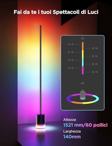 Govee RGBIC Floor Lamp, LED Lights Compatible with Alexa and Matter, 152 cm Dimmable 1725lm with Remote Control and APP, Sync Music, 82 Modes, Lamp for Bedside, Bedroom and Living Room, Black