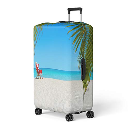 Pinbeam Luggage Cover Christmas Santa Claus Relaxing on Sunlounger at Ocean Travel Suitcase Cover Protector Baggage Case Fits 26-28 inches
