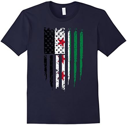 Men's Syrian American Syria &amp; America Flag T-Shirt Large Navy