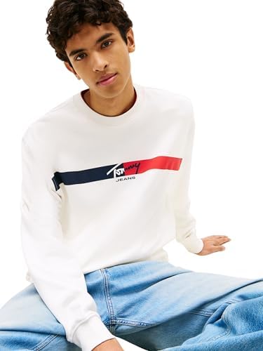 TJM Reg Sign Stripe Cnck Ext DM0DM23019 Pull Sweat-Shirt, Blanc (Ecru), XL