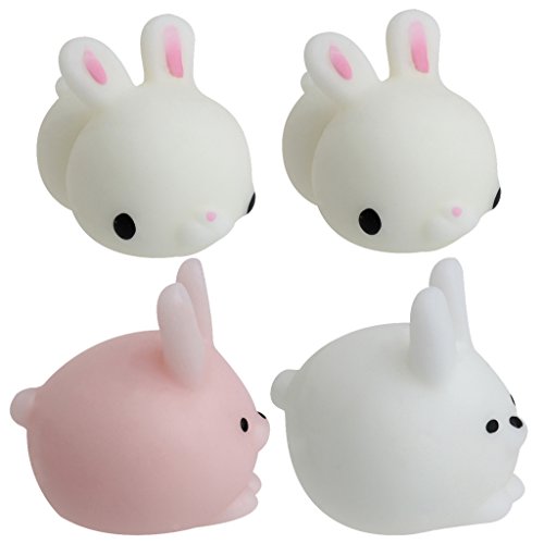 Jesse Pack of 4 Healing Toys Cute Mini Squishy Squeeze Soft Collection Stress Reliever Gift Decor Pink White Rabbit Shape