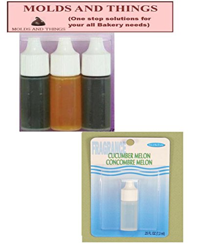 MOLDS AND THINGS Cucumber Melon soap Fragrance,Colors .25 oz & Life of The Party Liquid Soap Colors, 0.75-Ounce, Red/Yellow/Blue, 3-Pack