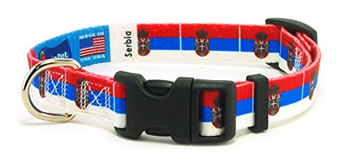 Serbia Serbian Flag Dog Collar for Small, Medium, or Large Dogs by PatriaPet (Xsmall: 7.5-11 in.)