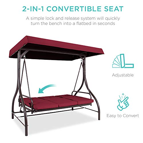 Best Choice Products 3Seat Outdoor Large Converting Canopy Swing