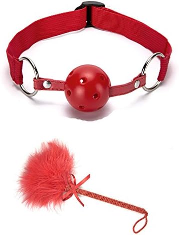 2Pcs Soft Mouthball Leather Mask, Adjustable Strap Red With Feather