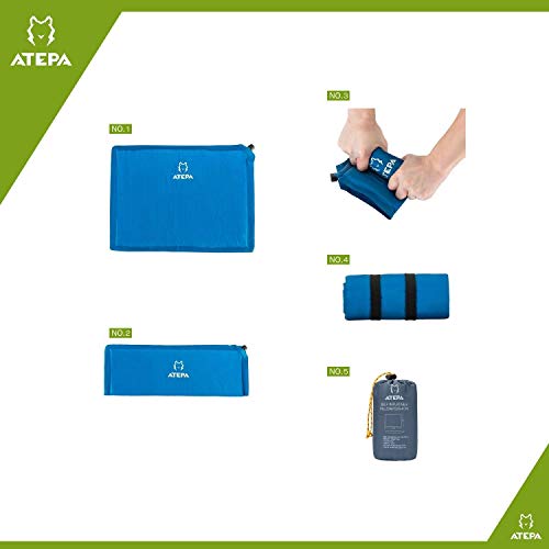 ATEPA Self-inflating Stadium Seat Cushion, Outdoor Portable Inflatable Seat Pad with Carrying Bag, for Hard Bench, Sports, Camping, Air Plane Ride, Traveling,2.75 oz, Blue