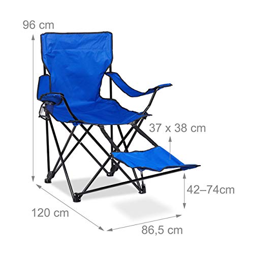 Relaxdays Campingstuhl mit Fußablage, faltbarer Anglerstuhl mit Getränkehalter & Armlehnen, Tragetasche, 120 kg, blau – Bild 6