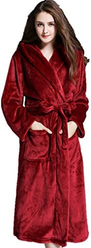 YOUAREFACNY Long Hooded Women's Soft Spa Bathrobes Plush Soft Warm Fleece Bath Room Kimono Robes