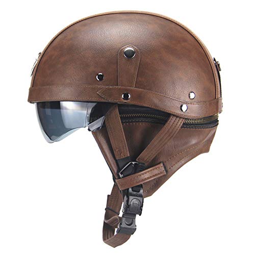 SQ Motorcycle Harley Helmet,Summer Personality Retro Leather Half Helmet,Metallic