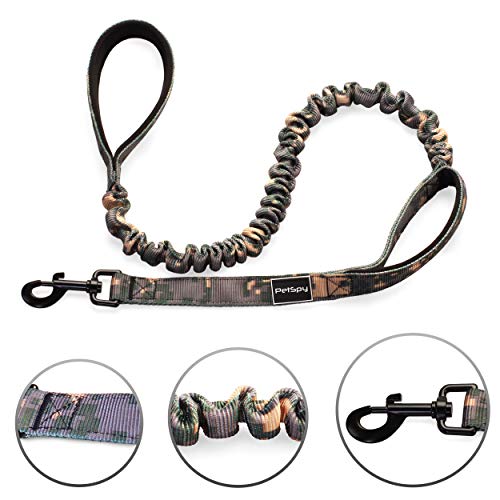 PetSpy Two Handle Dog Leash with Shock Absorbing - Improved Control & Training Bungee Pet Lead 4-6 ft (Green)