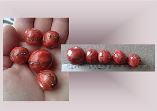 Set 5 Chunky Ruby Red Ceramic Beads Macramé Beading Supplies with Fine Silver Handmade