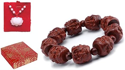 poppee The Bloodwood Handmade Hand Carved Laugh Buddha Buddhist Prayer Beads Bracelet for Men and Women with Gift Box