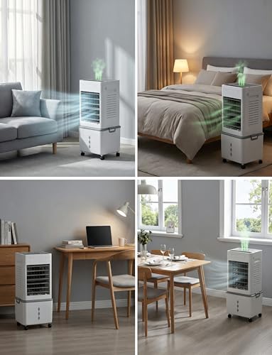 Grelife Evaporative Air Cooler with 10L(2.64 Gal) Large Tank,8 Speeds & 3 Wind Modes, 80° Oscillation,24H Timer,Remote Control,LED Display, Mist & Humidifier Function for Home Office Bedroom white