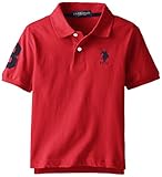 U.S. Polo Assn. Big Boys' Short Sleeve Solid Pique Polo, Engine Red, 10/12