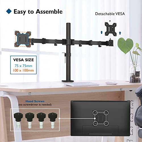 BONTEC 2 Screen PC Monitor Stand for 13-27 Inch Monitors, Height Adjustable PC Monitor Arm, Tilt, Rotatable and Swivel, Max Weight 10 kg, VESA 75/100
