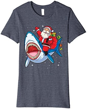 Womens Santa Riding Shark T Shirt Christmas Gifts Galaxy Space Tees Medium Heather Blue