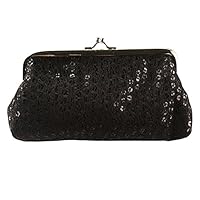 Fengzhicai Women Sequins Buckle Clutch Phone Wallet - Black