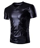 Thiness Mens Metallic V-Neck T-shirts with Short Sleeve Gold Black Silver
