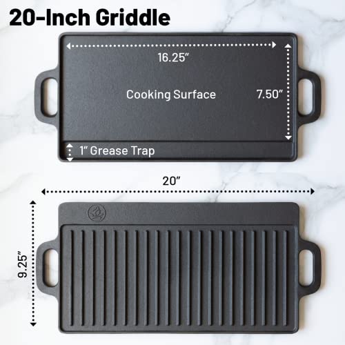 Backcountry Iron 20 x 9 inch Large Reversible Seasoned Cast Iron Grill