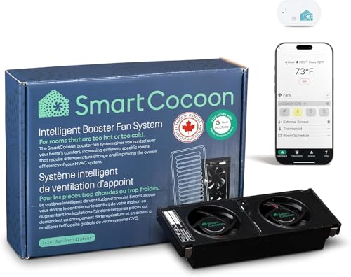 SMARTCOCOON 3"x10" Smart Vent Booster Fan with Temp & Humidity Sensor–For Small Vents–Improves Weak Airflow in Hot & Cold Rooms–Works With Any Thermostat-Integrates with Nest & Ecobee-Works With Alexa
