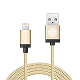 iOrange-E Lightning USB & Data Sync Braided Cable for iPhone 6 6 Plus 5S 5C 5, iPad Air, iPad 4th Gen, iPad Mini, iPad Mini with Retina Display, iPod Touch 5th Gene and iPod Nano 7th Gen - Gold