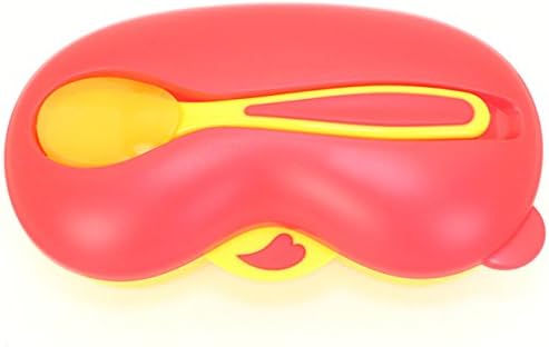 Baby Feeding Bowl with Snap-In Spoon, Dearya Skid Proof On the Go BPA Free with Cutlery Lid, Easy to Hold Pea Shape Mash and Serve Bowl 2 Compartments Container 6M+ 270ml (Snap-in Spoon, Yellow)