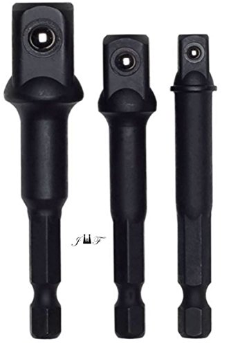 3 PC Impact Grade Socket Adapter/Extension Set Bit Set for Drills-Hex Shank Fits All Drills Turns any Power Drill into High Speed Nut Driver.3 Sizes, 1/4”, 3/8”, 1/2” (3 PC Value Pack 1/4" 3/8" 1/2")