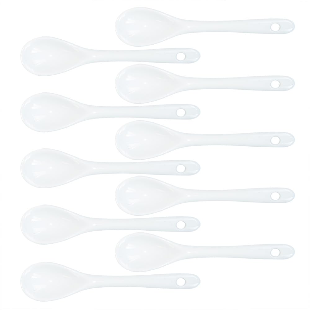 Photo 1 of Albedel White 10 pcs Porcelain Egg Spoons Ceramic Spoons 4.7 inch Coffee Dessert Yogurt Tea Milky Tea