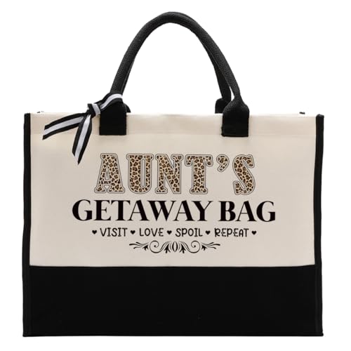 Photo 1 of Gkwa Aunt's Getaway Bag, Canvas Tote Bag for Gifting, Aunt Gift, Aunt Canvas Utility Tote, Cotton Canvas Tote Bag for Women, Aunt Canvas Beach Bag Shopping Bag, Novelty Birthday Gift for Aunt