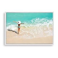 Framed Canvas Wall Art Bikini Beauty and Sea Canvas Prints Home Artwork Decoration for Living Room,Bedroom - 16x24 inches