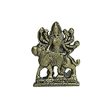 Hindu Goddess of Power Asthadhatu Sculpture Statue Durga Seated on a Lion Altar Yoga Meditation Decor