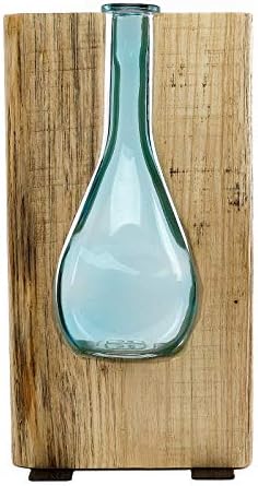 Glass vase with wooden accents, quality room accent decor.