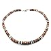 Green Nipa Hut Tiger Brown Coco Bead Hawaiian Surfer Necklace with White Puka Shell and Black Coco Bead Accents, Lobster Lock (16 in)