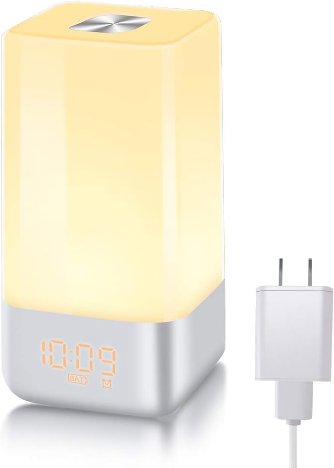 Wake Up Light Alarm Clock with Sunrise Simulation Light Alarm Clock for Bedside Sleep Therapy lamp Touch Control with Multicolor 5 Natural Sounds 3 Brightness LED Night Light 12/24hour TITIROBA TA-02