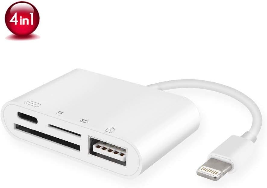 SD Card Camera Reader, 4 in 1 iPhone Card Reader, Lightning to USB Camera Connection Kit SD/TF Card Reader Trail Game Camera Card Viewer Reader for iPhone iPad