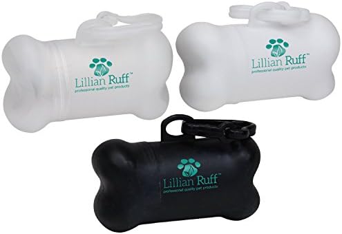Lillian Ruff Dog Waste Bag Dispenser with Leash Clip by Disposable Bag Holder for Pet Waste - 15 Leak Proof Unscented Poop Bags Included- Multicolor 3 Pc Pack