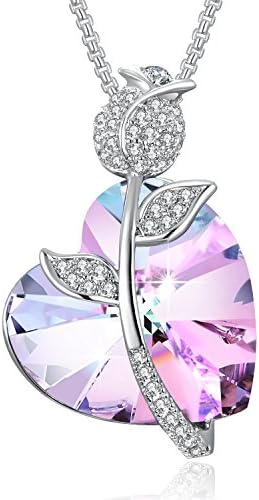 DRMglory Beautiful Rose Heart Necklace for Women Girl Crystals from Swarovski Charm Eternal Love Jewelry