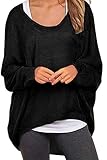 Uget Women's Casual Oversized Baggy Off-Shoulder Shirts Pullover Tops Asia M Black
