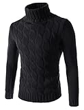 Showblanc (SBTN01) Man Easy Fit Chunky Cable Textured Knit Turtleneck Sweater